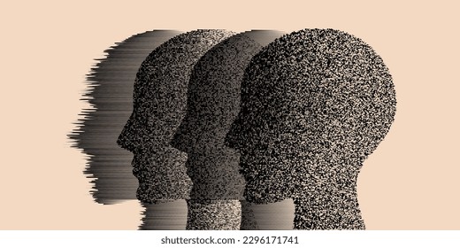 people modern makeover abstract, Dissociative disorder, Brain problems. Degenerative disease. Bipolar disorder, double personality, Thoughts and voices concept vector.