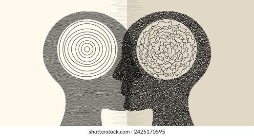 La gente moderna cambio de imagen abstracta, trastorno disociativo, problemas cerebrales. Enfermedad degenerativa. Trastorno bipolar, doble personalidad, Pensamientos y voces concepto vector.