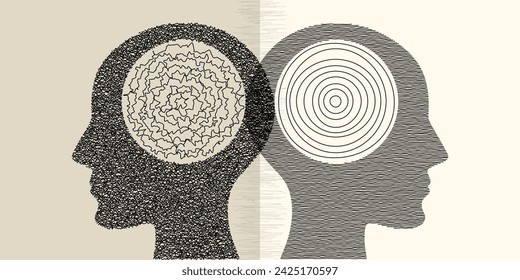 people modern makeover abstract, Dissociative disorder, Brain problems. Degenerative disease. Bipolar disorder, double personality, Thoughts and voices concept vector.