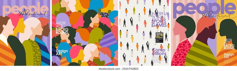 People. Modern vector illustration of diverse abstract people silhouettes with vibrant patterns. Perfect for background, poster, pattern, branding, and creative designs