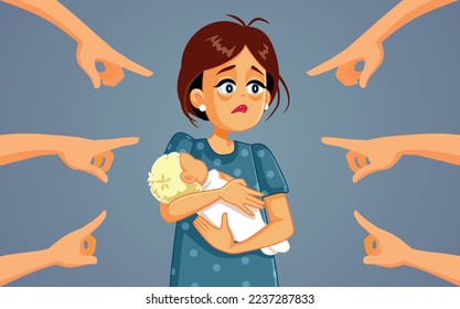 
People Mom Shaming Exhausted New Mom Vector Concept Illustration. Mother being shamed by society for feeling postnatal depression 
