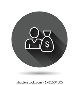 People with money bag icon in flat style. Businessman bag vector illustration on black round background with long shadow effect. Bank circle button business concept.