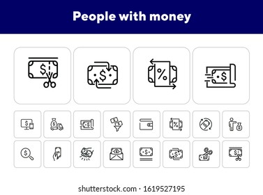 People with money line icon set. Set of line icons on white background. Money concept. Finance, banknotes, business. Vector illustration can be used for topics like economy, banking, business