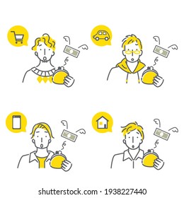 people and money, simple and cute line art