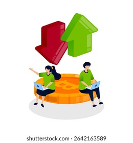 People monitor up and down arrows to analyze profit and loss in the crypto market, tracking investment trends and trading decisions in digital finance