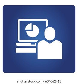 people monitoring pie chart in computer icon in blue background