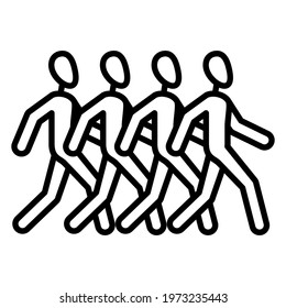 People are monotonous. The crowd walks. Cohesive protest. Vector icon, outline, isolated.