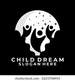 Vector de diseño de logotipo de Personas y Luna. Vector del icono del diseño del logotipo de las Personas del sueño