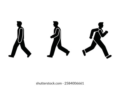 People Motion Icons – Standing, Walking, and Running Silhouettes