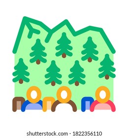 personas en el vector de iconos del bosque de montaña.   ilustración de símbolo de color