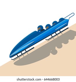 People moving down on bobsled on high speed vector illustration.