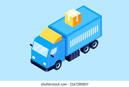 People are moving goods, cars are leaving with cargo, transportation, vector isometric illustration