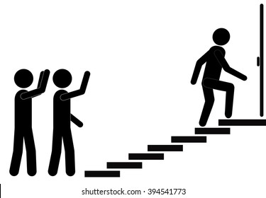 People moving up the steps to the goal. LEADER CONCEPT. Vector.