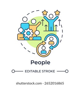 People multi color concept icon. Individuals within organization. Nadler Tushman congruence framework. Round shape line illustration. Abstract idea. Graphic design. Easy to use in blog post