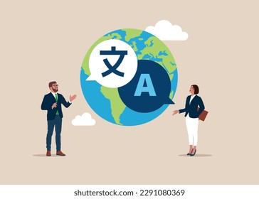 People multi language communication. Online translator. Linguist. Flat vector illustration