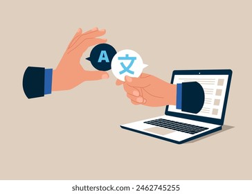 People multi language communication. Online translator. Foreign language, online training, e-learning. Communication foreigners via Internet. Linguist.  
