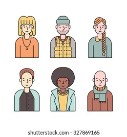 People multicolored icons vector set (men and women). Modern minimalistic design. Part four.