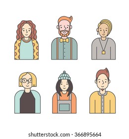 People multicolored icons vector set (men and women). Modern minimalistic design. Part six.