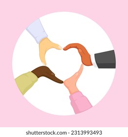 People Multiracial Hands Heart Shape Peace Symbol Cartoon illustration Vector