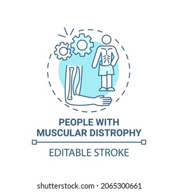 People with muscular distrophy blue concept icon. Pulmonary rehab abstract idea thin line illustration. Muscle weakness, loss. Genetic disorder. Vector isolated outline color drawing. Editable stroke