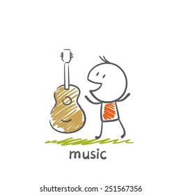 People with musical instruments guitar illustration