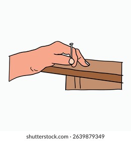 people is nailing the table. only hand and nail are visible. Cartoon Style Illustration