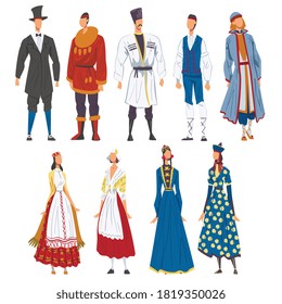 People in National lothing Set, Representatives of Countries in Traditional Outfit of Nation Cartoon Style Vector Illustration