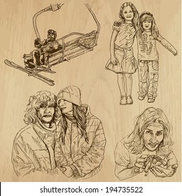 People and Natives around the World (vector pack no.30). Collection of an hand drawn illustrations (originals). Each drawing comprises of two layers of outlines, the colored background is isolated.