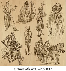 People and Natives around the World (vector pack no.20). Collection of an hand drawn illustrations (originals). Each drawing comprises of two layers of outlines, the colored background is isolated.