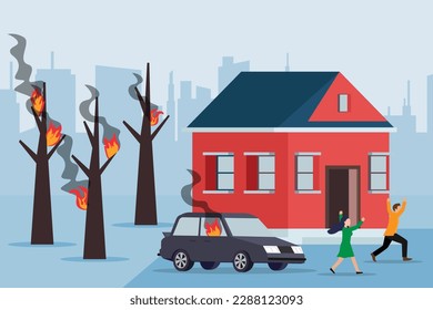 People in natural disaster forest fire 2d vector illustration concept for banner, website, illustration, landing page, flyer, etc.