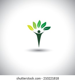 people & nature balance - eco lifestyle concept vector icon. This graphic also represents harmony, nature conservation, sustainable development, natural balance, development, healthy growth