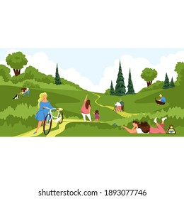 people in nature. vector image of people relaxing in the park. outdoor activities