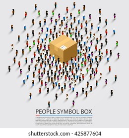 Lot of people near the parcel. Vector illustration