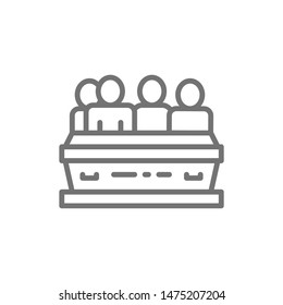 People near the tomb, funeral ceremony, cemetery line icon.