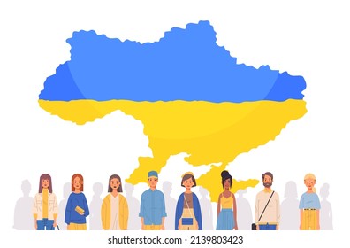 Menschen in der Nähe der ukrainischen Landkarte beten für den Frieden in der Ukraine retten Ukraine vor russischem Stopp-Krieg-Konzept