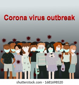 A lot of people neet to going outside.Living in group protect yourself by wearing a surgical mark.Corona virus outbreak,covid-19,vector,illustration.