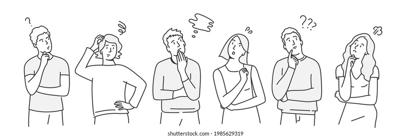 People with negative facial expressions. Hand drawn vector illustration.