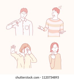 People with negative gestures. hand drawn style vector doodle design illustrations.