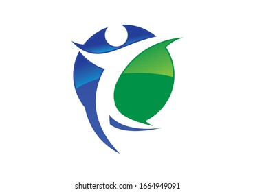 Señal negativa de personas con el logotipo de color azul y verde de forma redondeada