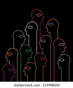 People neon silhouettes on black background - vector illustration.