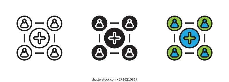 Red de Personas con signo más central, que representa el reclutamiento, la adición de miembros del equipo, conexiones sociales, recursos humanos y conceptos de expansión de la colaboración empresarial.