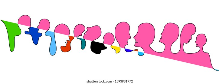 people network concept, crowd of vivid colored people connected with one  line, communication creative contemporary idea, vector