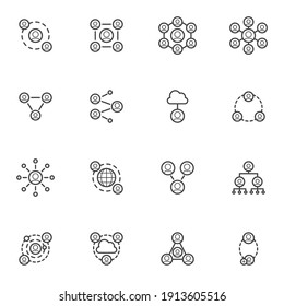 People network connection line icons set, outline vector symbol collection, linear style pictogram pack. Signs, logo illustration. Set includes icons as business people, team organization structure