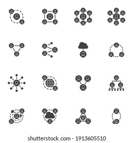 People network connection vector icons set, modern solid symbol collection, filled style pictogram pack. Signs, logo illustration. Set includes icons as business people, team organization structure