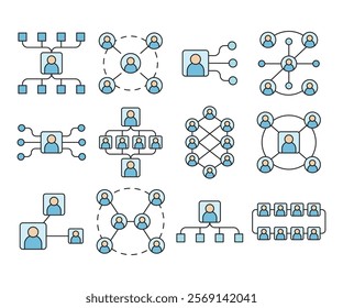 people network diagram icons set