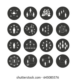 people network icon set in circle button