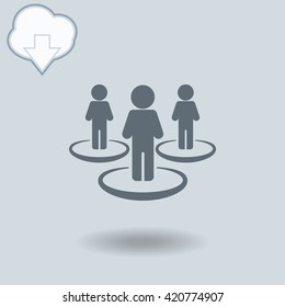 People network icon with shadow. Cloud of download with arrow.