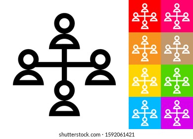 People Network. Line Icon With Different Color Background.
