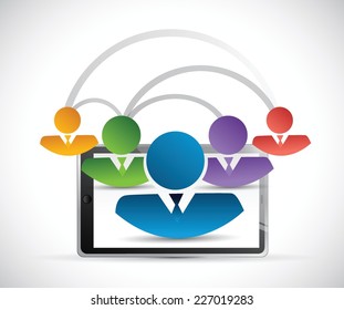 people network link tablet illustration design over a white background