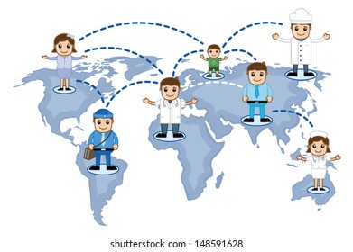 People Network on Map - Social Connectivity Concept